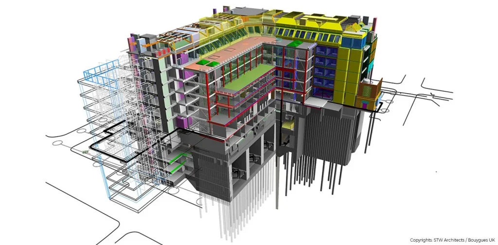 Modélisation 3D précise de bâtiments et d’infrastructures pour une visualisation réaliste et des analyses détaillées.